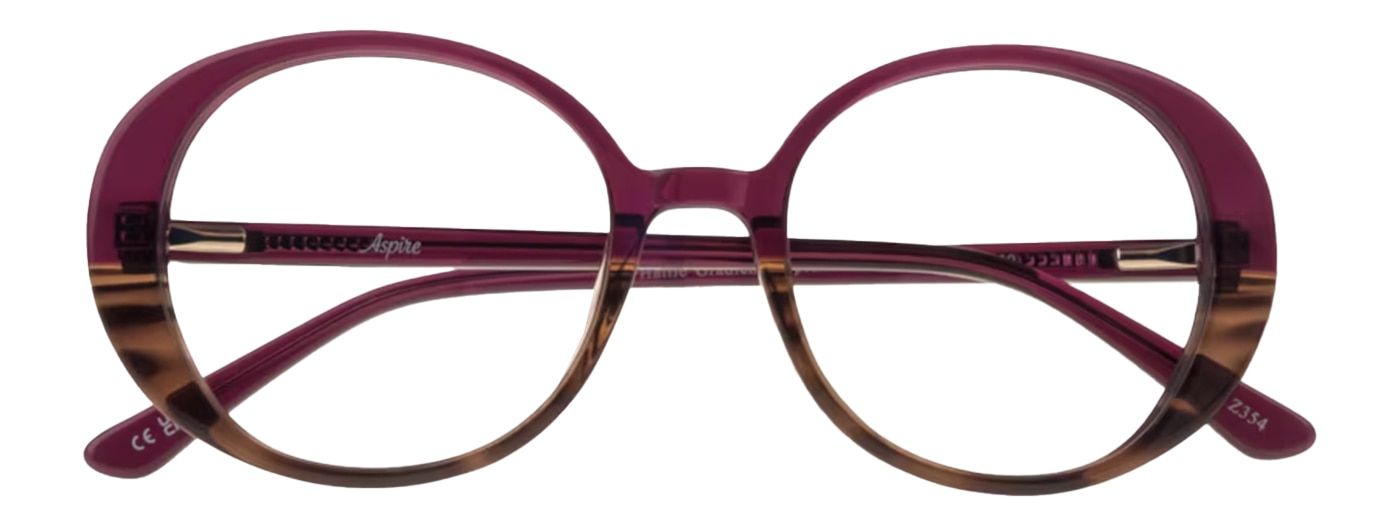 60s-style oval glasses made of acetate, folded up. They are a gradient purple-brown colour.