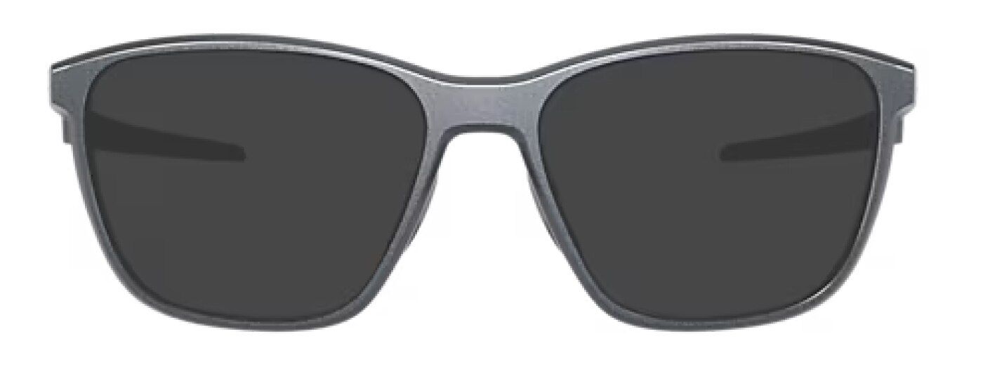 Front view of large square plastic Oakley sunglasses in matte blue silver.