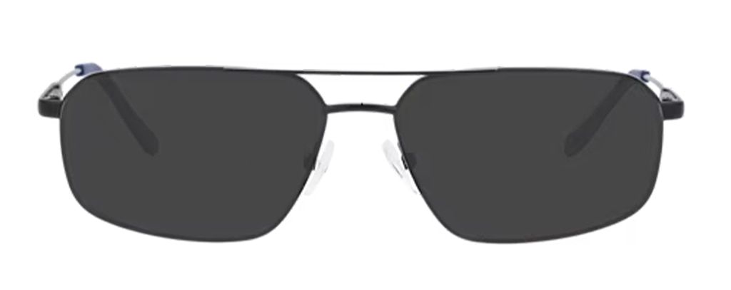 A pair of slim metal New Balance aviator sunglasses, featuring a slim top bar and temples as well as rubber nose pads.