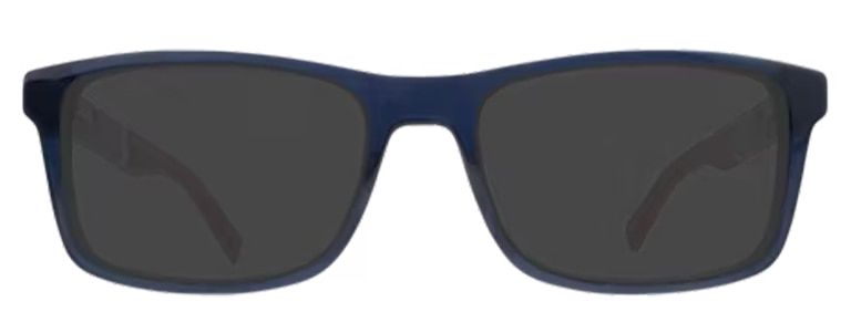 Tommy Hilfiger rectangular blue acetate sunglasses with a bold full-rim frame, tinted lenses, and signature branding at the temples.