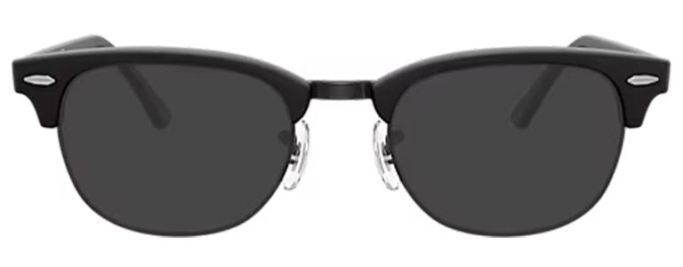 Ray-Ban® Clubmaster sunglasses with a black browline frame, silver metal rivet detailing, tinted lenses, and clear adjustable rubber nose pads.