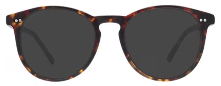 Tortoiseshell phantos-style acetate sunglasses with rounded lenses, a keyhole bridge, and metal pin accents at the outer corners of the frame.
