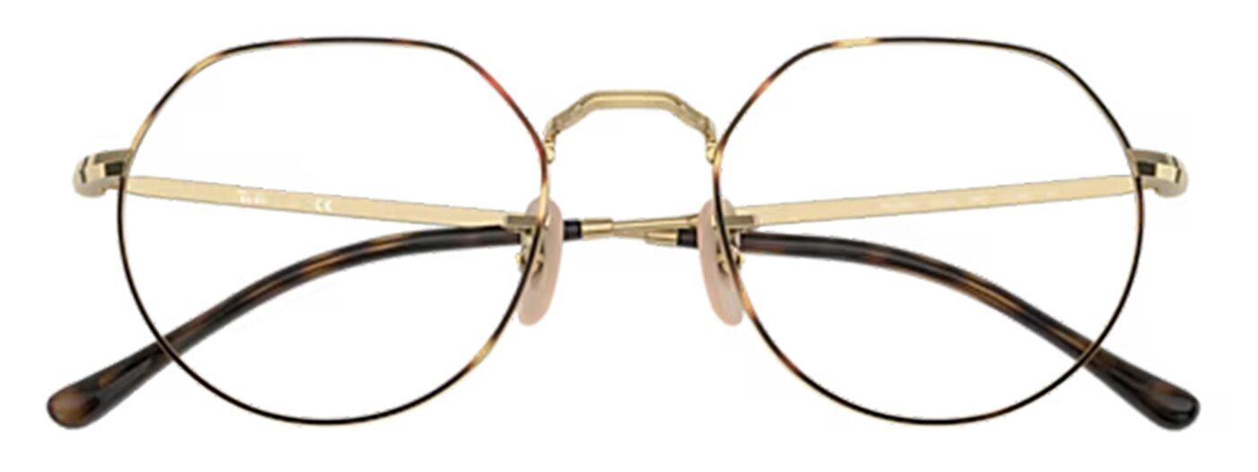 Round metal Ray-Ban glasses featuring geometric-topped lenses, Havana accents, rubber nose pads, and black temple tips, folded.