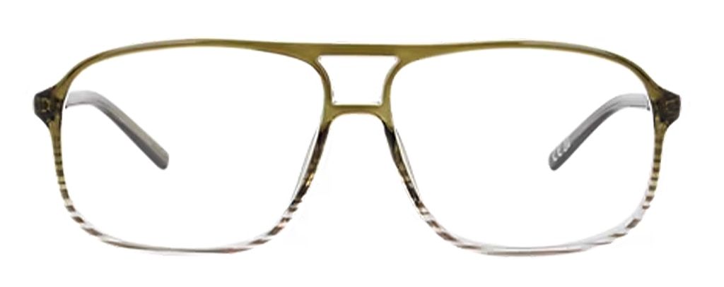 A pair of green-and-grey gradient plastic aviator-style glasses with a double bridge.