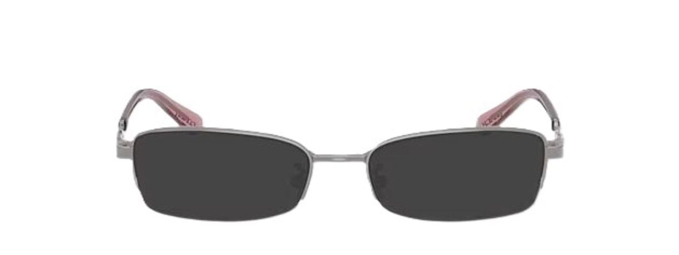 A pair of small rectangular semi-rimless sunglasses, made of metal. The temples have a horseshoe-shaped interlocking design.