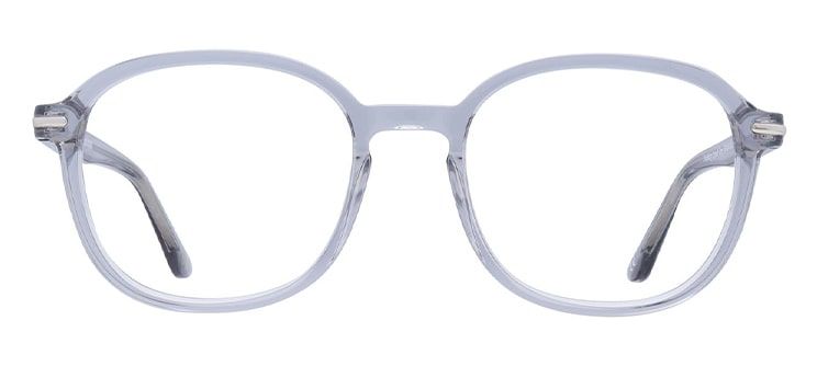A round frame made out of transparent acetate with a slight grey tint