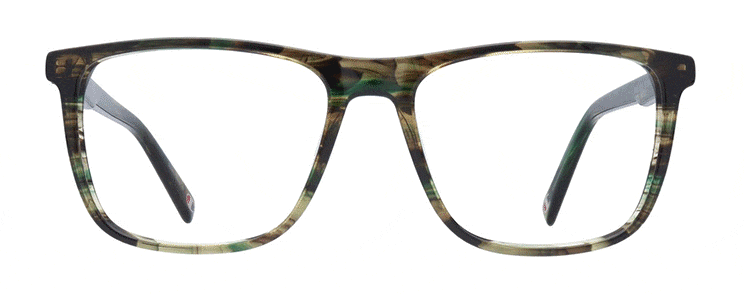 Square, green Champion frames transitioning from clear to Emerald Transitions tint