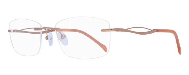 An ultra-small, semi-rimless frame. The sleek bronze-coloured metal temples have a unique curved split effect. The frame has rubber nose pads and acetate tips.