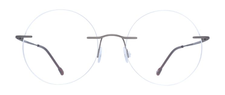 Rimless round glasses in a sleek matte grey colour.