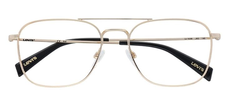 A sqaure aviator frame made of golden metal