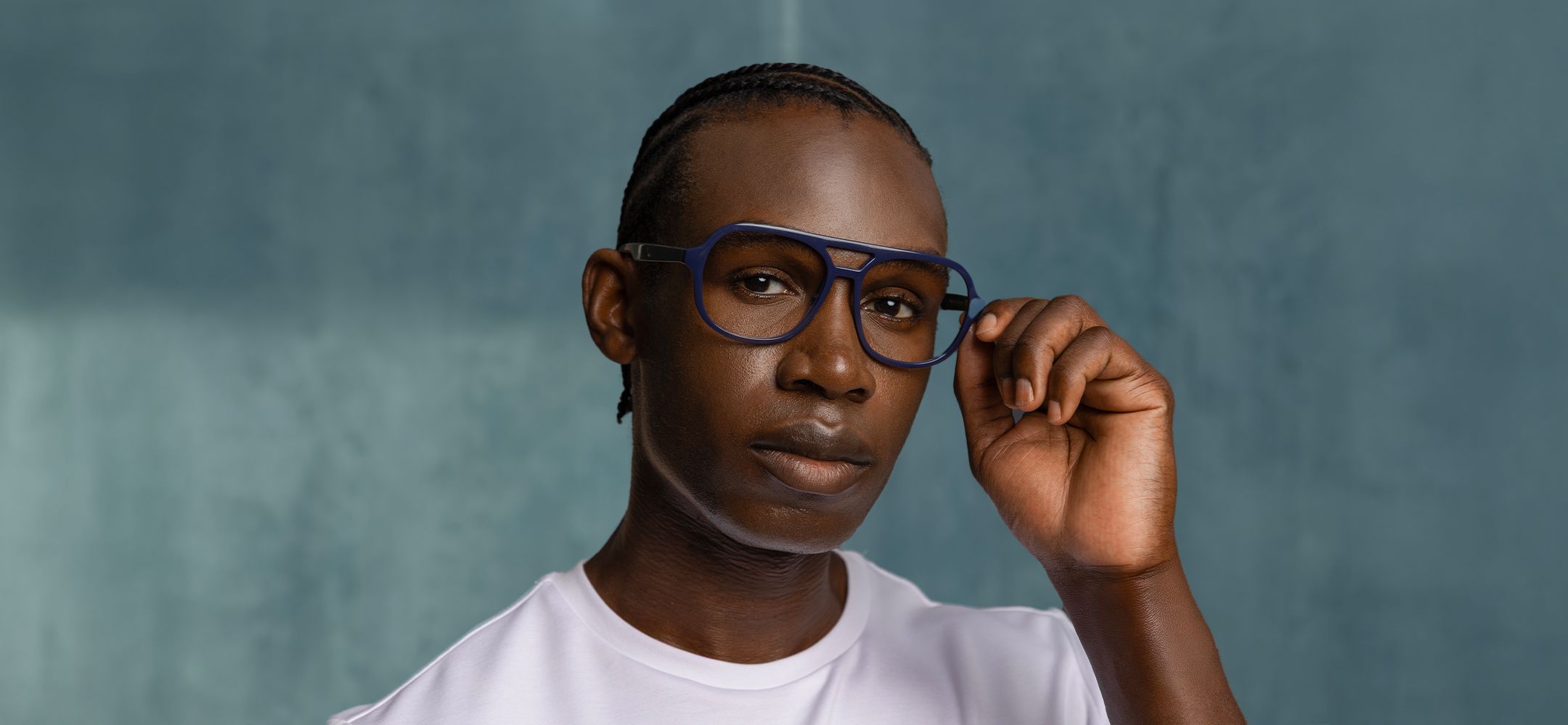 Man wearing Catwalk Collection frames