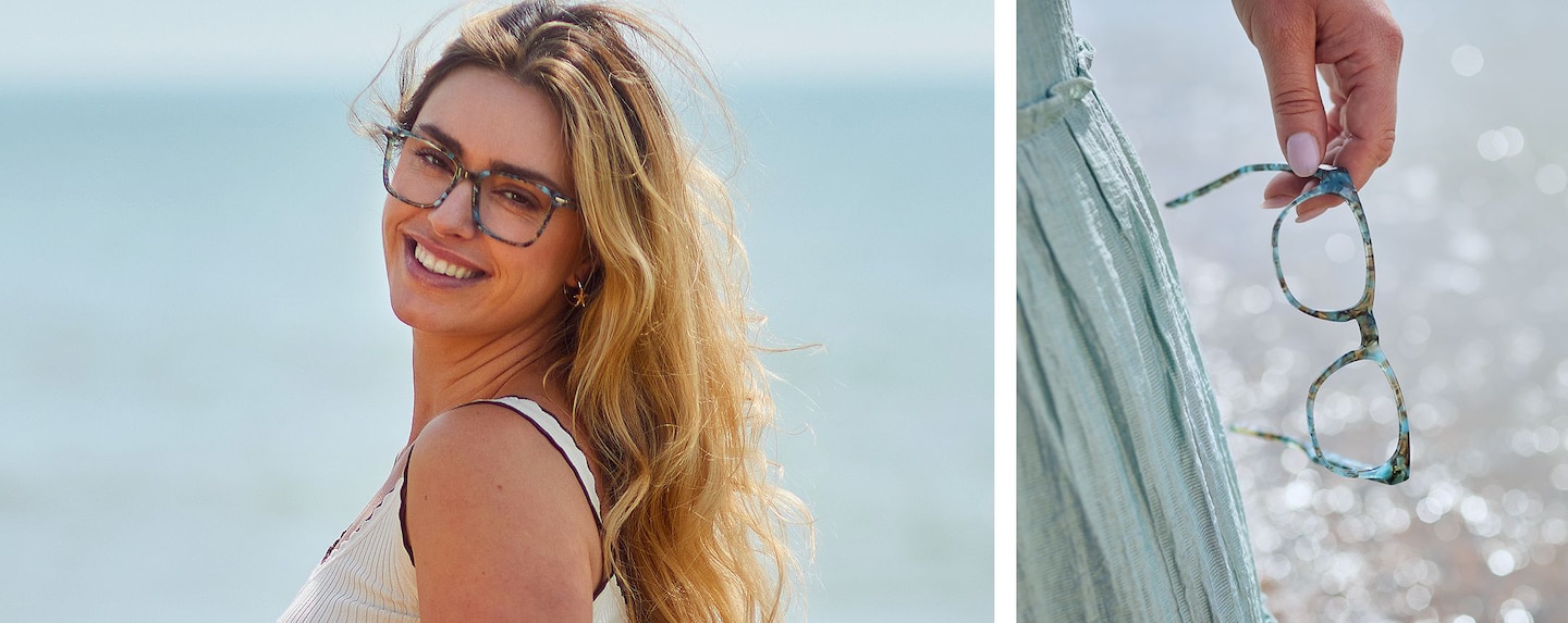 Woman wearing Seaglass Sands frames 1
