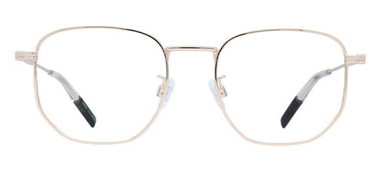 An angular gold metal frame