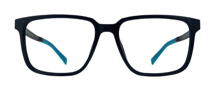 A pair of large dark-blue rectangular sports glasses, made of bio-nylon.