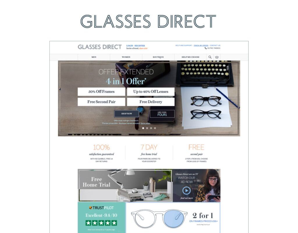Glasses Direct logo from 2014 and the site at the time