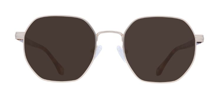 A pair of gold metal hexagonal sunglasses