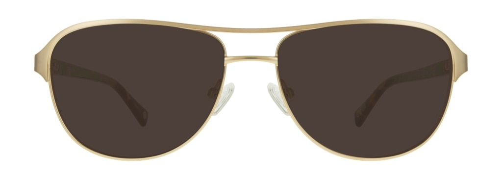 Large navigator-style gold metal sunglasses with Havana acetate temples.