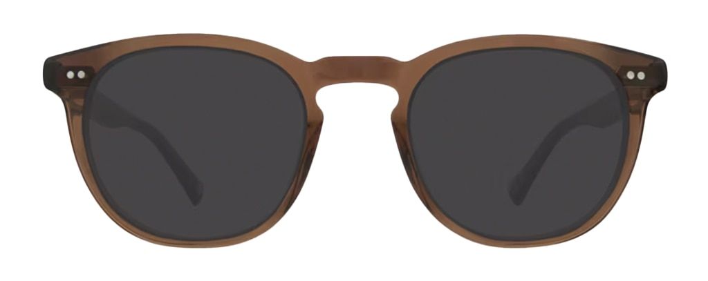 Transparent brown acetate sunglasses with a classic square shape. The frame features pin detailing and a keyhole bridge.