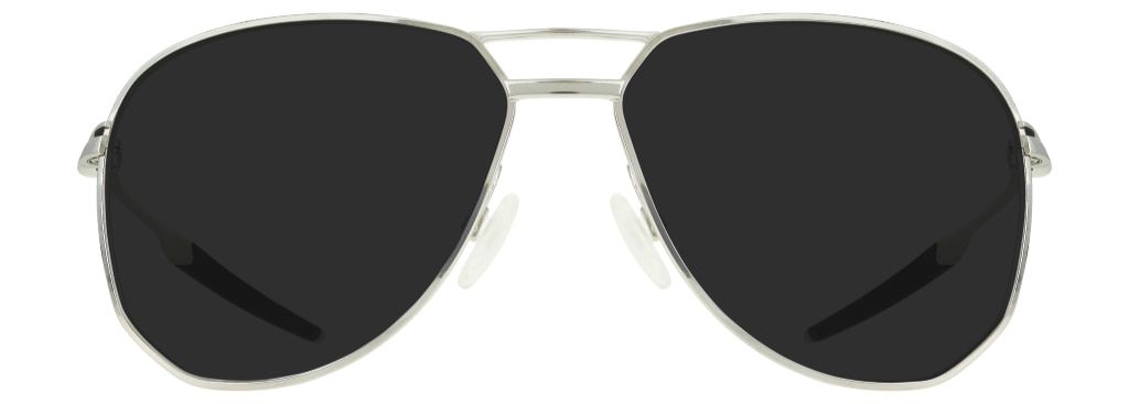 Aviator-inspired metal Oakley sunglasses with teardrop shaped lenses and a double bridge design.