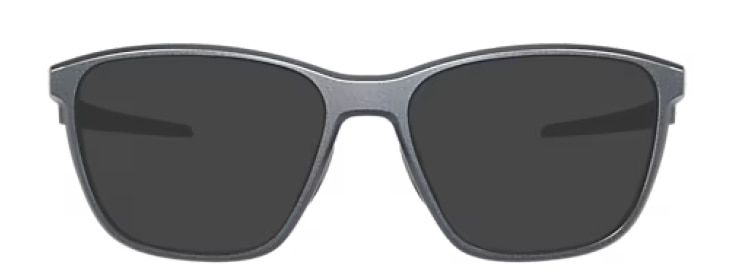 A pair of large square acetate Oakley glasses with a jagged temple design.