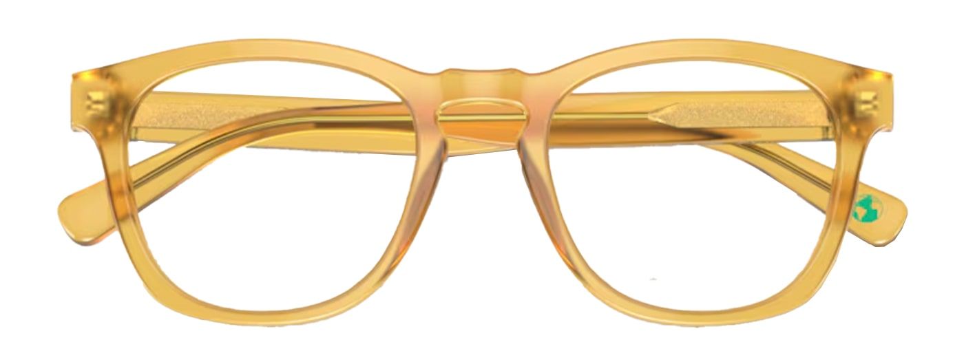 A yellow phantos frame made of  bio-based acetate. The frame is folded up.