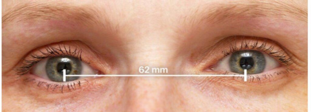 A close up shot of someone's eyes, demonstrating pupillary distance.