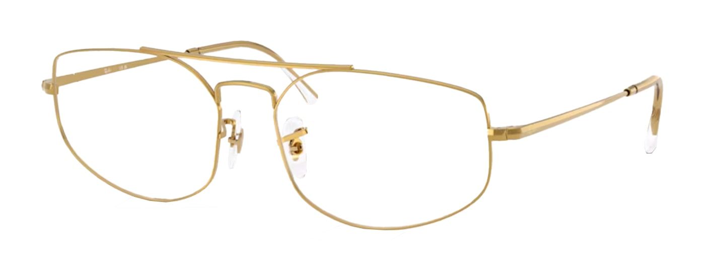 An irregular-shaped gold metal frame with a brow bar and rubber nose pads. The frame is propped open to one side.