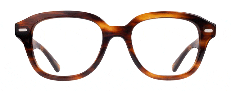 Square, chunky, tortoiseshell Ray-Ban frames transitioning from clear to Ruby Transitions tint