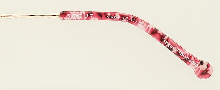 Close-up of Pink floral on inside arm showing inscription
