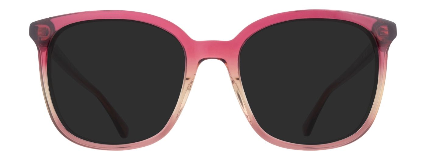 Large square acetate sunglasses in a bright yellow and pink gradient.