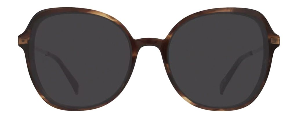 Large butterfly-shaped sunglasses made of tortoiseshell acetate. The temples are made of sleek gold metal and feature a unique cosmic design.