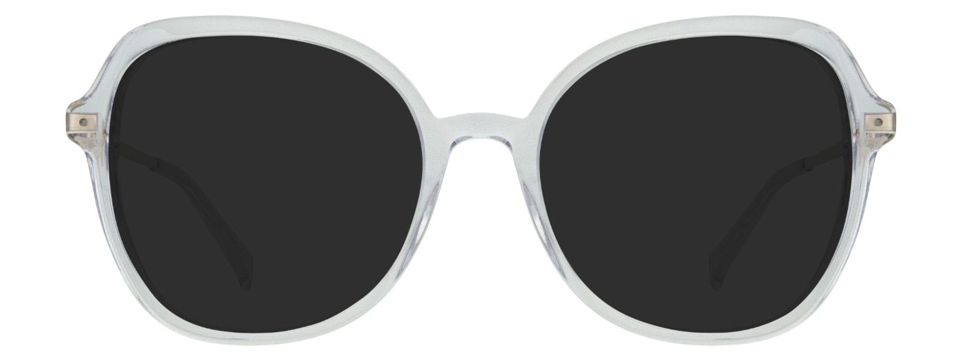 Large butterfly-shaped sunglasses in transparent acetate with metal temples.