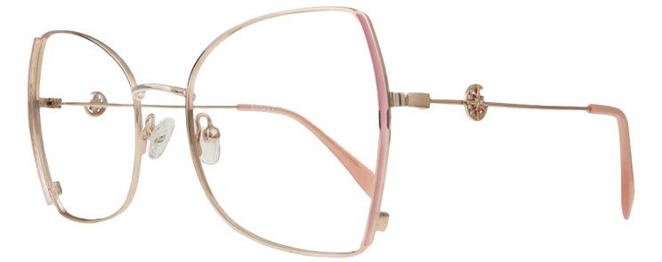 A large gold metal butterfly frame with light pink accents and an elegant moon and star detail along the temples.