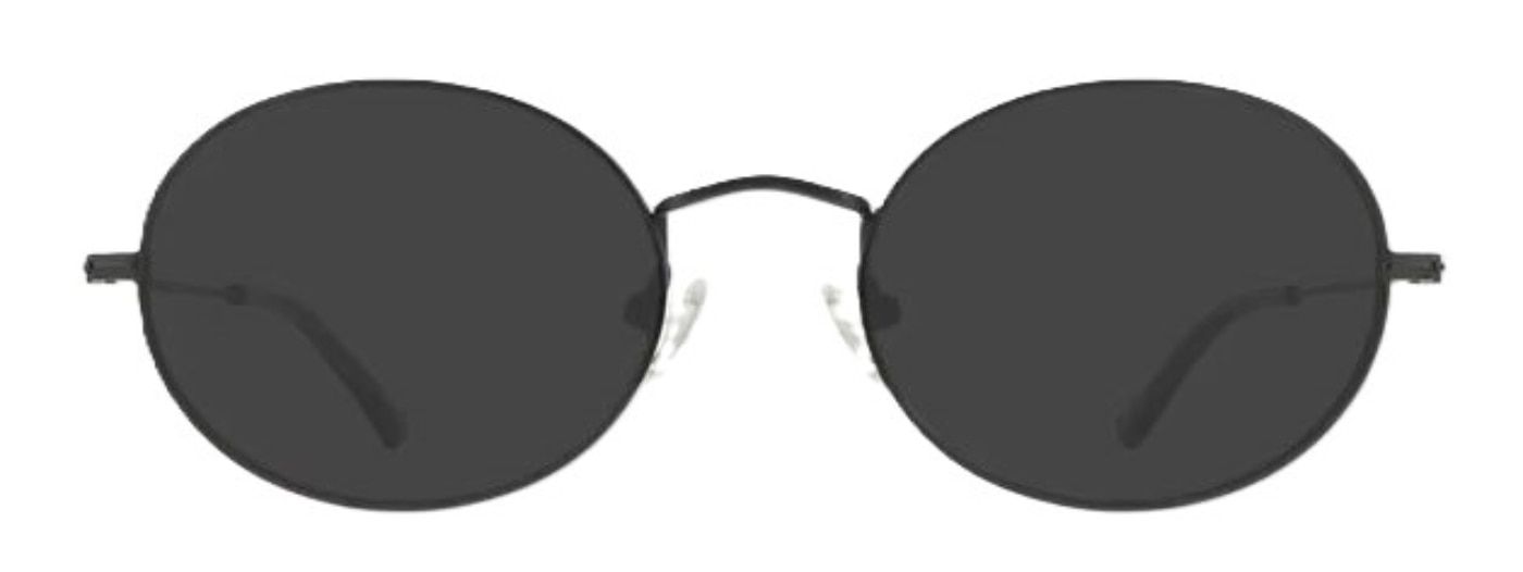 Large oval sunglasses, made of metal with transparent-blue plastic tips.