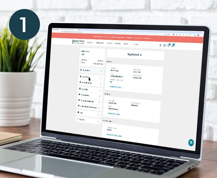A laptop showing the Glasses Direct account page