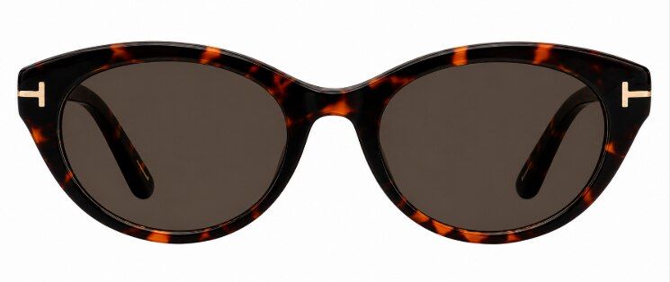 Tom Ford FT6092-B oval prescription sunglasses in tortoiseshell acetate with dark grey lenses and iconic metal T detail on the temples, on a white background.