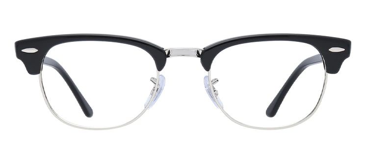 A Clubmaster frame made of silver metal and black acetate