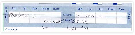 Example prescription with single addition for both eyes