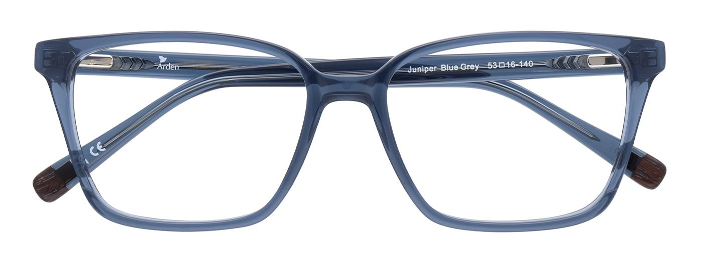 A blue-transparent rectangular frame made of bio-based acetate. It is in a folded position.