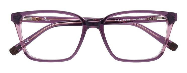 Rectangular purple-coloured eco-acetate glasses with peaked corners and wooden tips, folded.