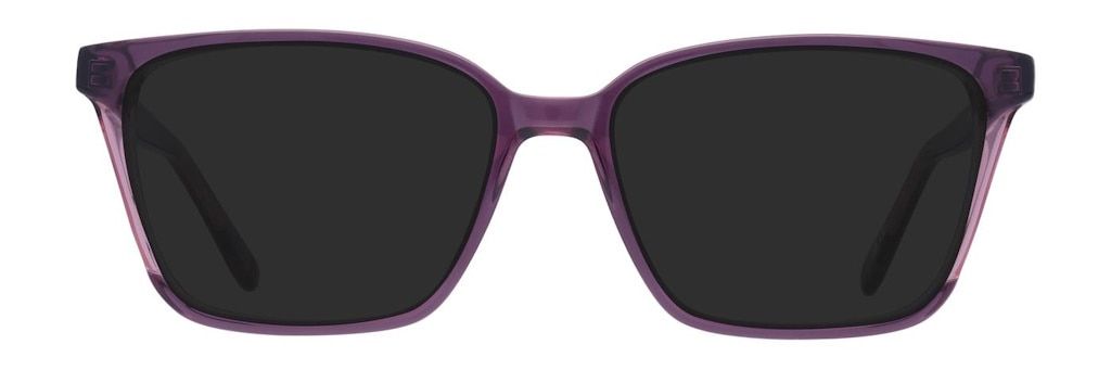 Square sunglasses with a light purple acetate frame