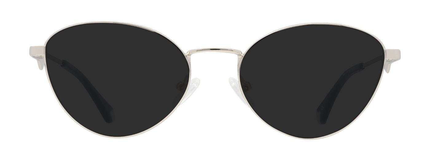 Oval metal sunglasses in silver, featuring rubber nose pads and jagged temples.