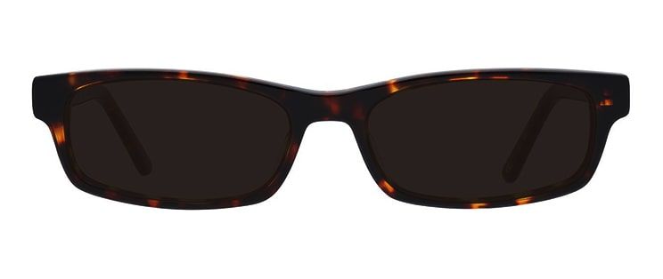 Narrow rectangular sunglasses with tortoiseshell acetate frames and dark tinted lenses.