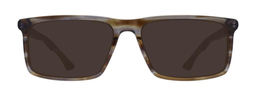 A pair of brown-striped rectangular sunglasses made of acetate.