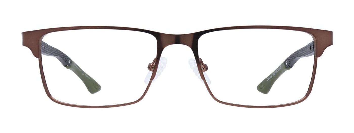 Front view of brown metal, rectangular Champion glasses