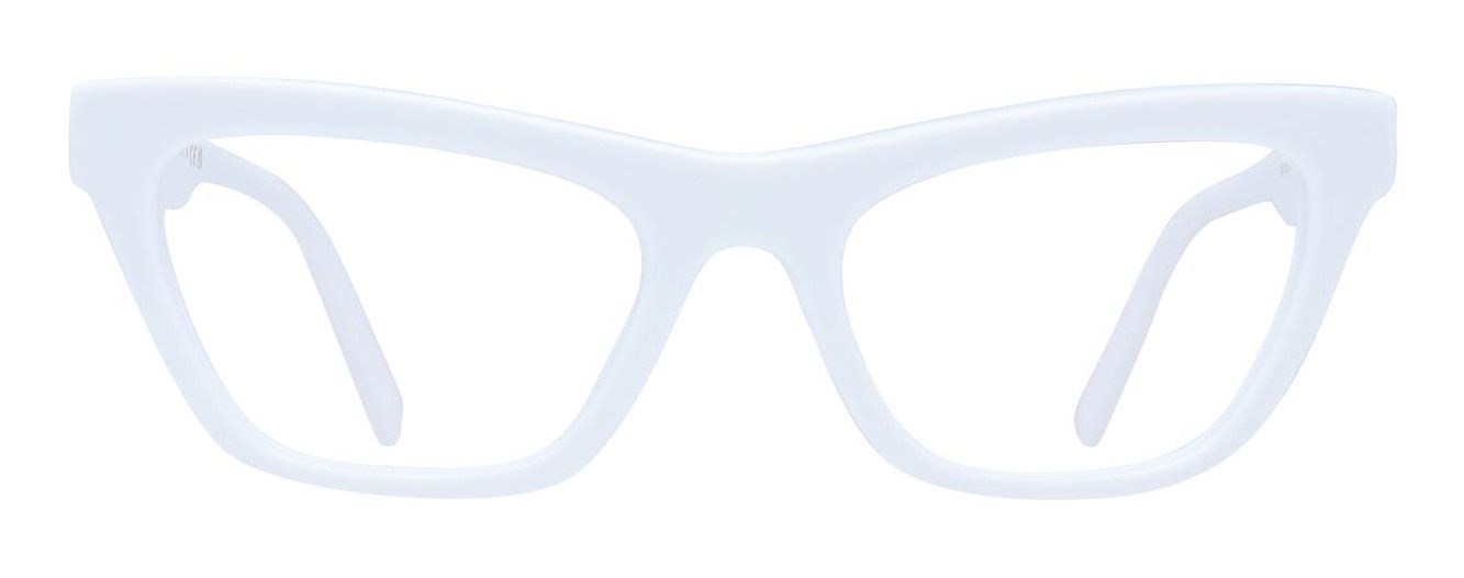 Cat-eye glasses made from white acetate and with a very striking, angular shape