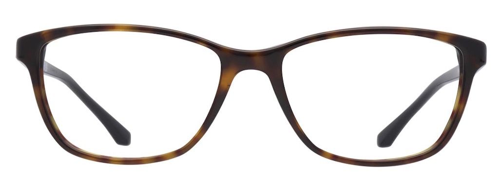 Havana cat-eye glasses with a more subtle shape that is almost rectangular