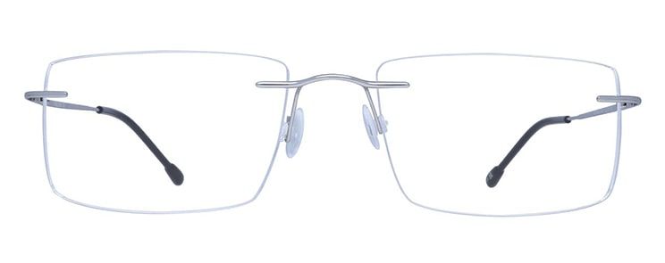 Rimless frames with rectangular lenses and silver details