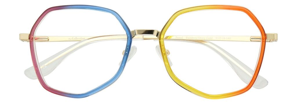 Geometric metal frame in rainbow and shiny gold