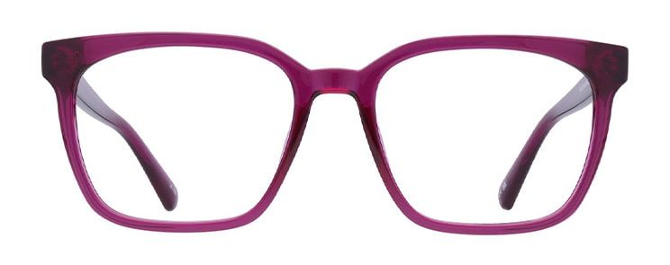 The Collection Gian: crystal-pink square acetate glasses.